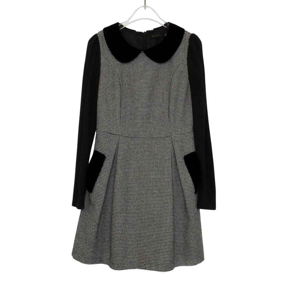 Al Loge 1990s Vintage Black & White Peter Pan Collar Long Sleeve Mini Dress XS